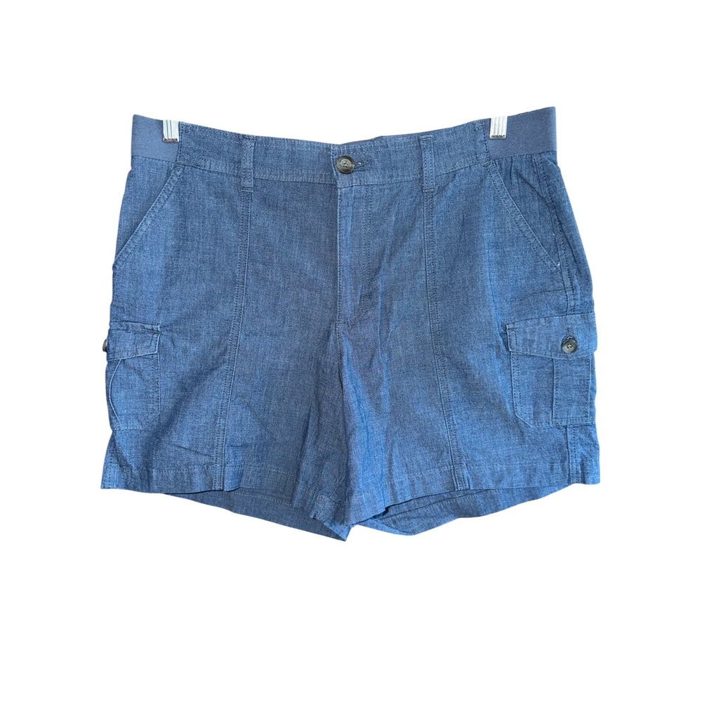 Lee Womens 14 Relaxed Fit Mid Rise Cargo Shorts Blue Chambray